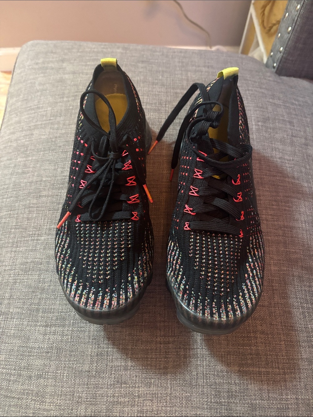 Men's Black Knit Athletic Sneakers with Pink Accent